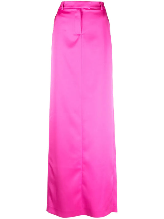 Mid-Rise Satin-Finish Maxi Skirt