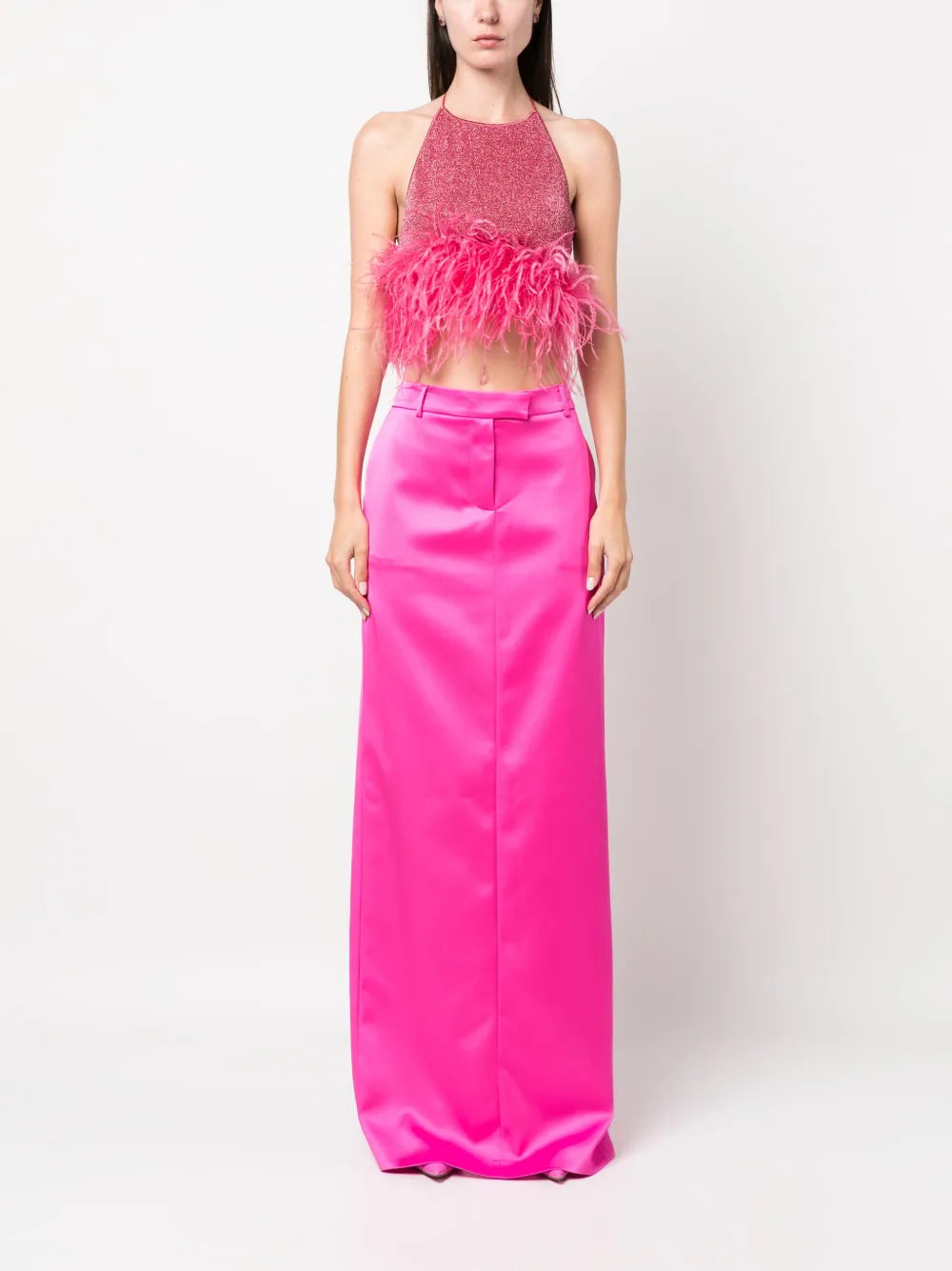 Mid-Rise Satin-Finish Maxi Skirt