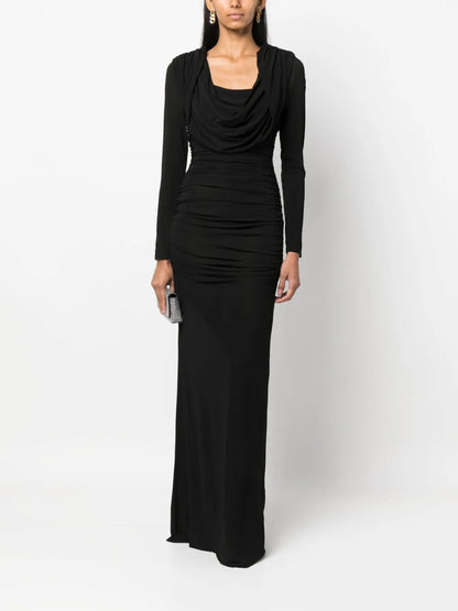 Cowl-Neck Draped Maxi Dress