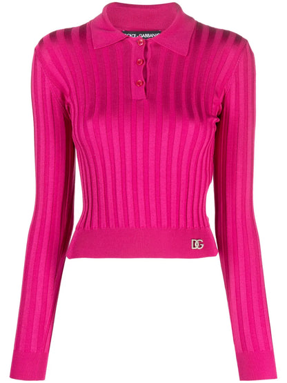 Logo-Plaque Ribbed Polo Shirt