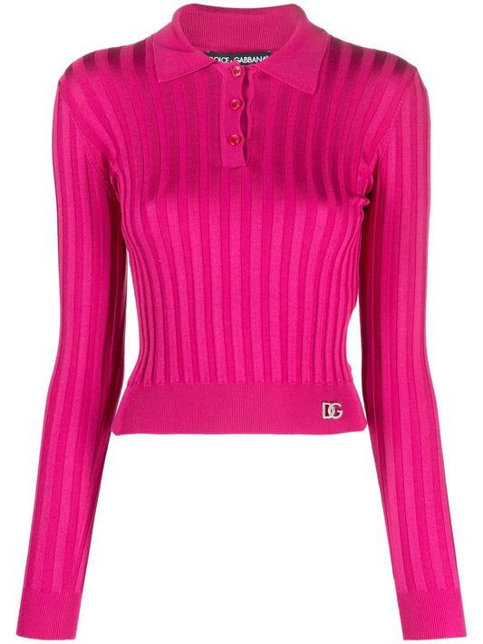 Logo-Plaque Ribbed Polo Shirt