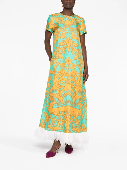 Swing Floral-Print Trimmed Dress