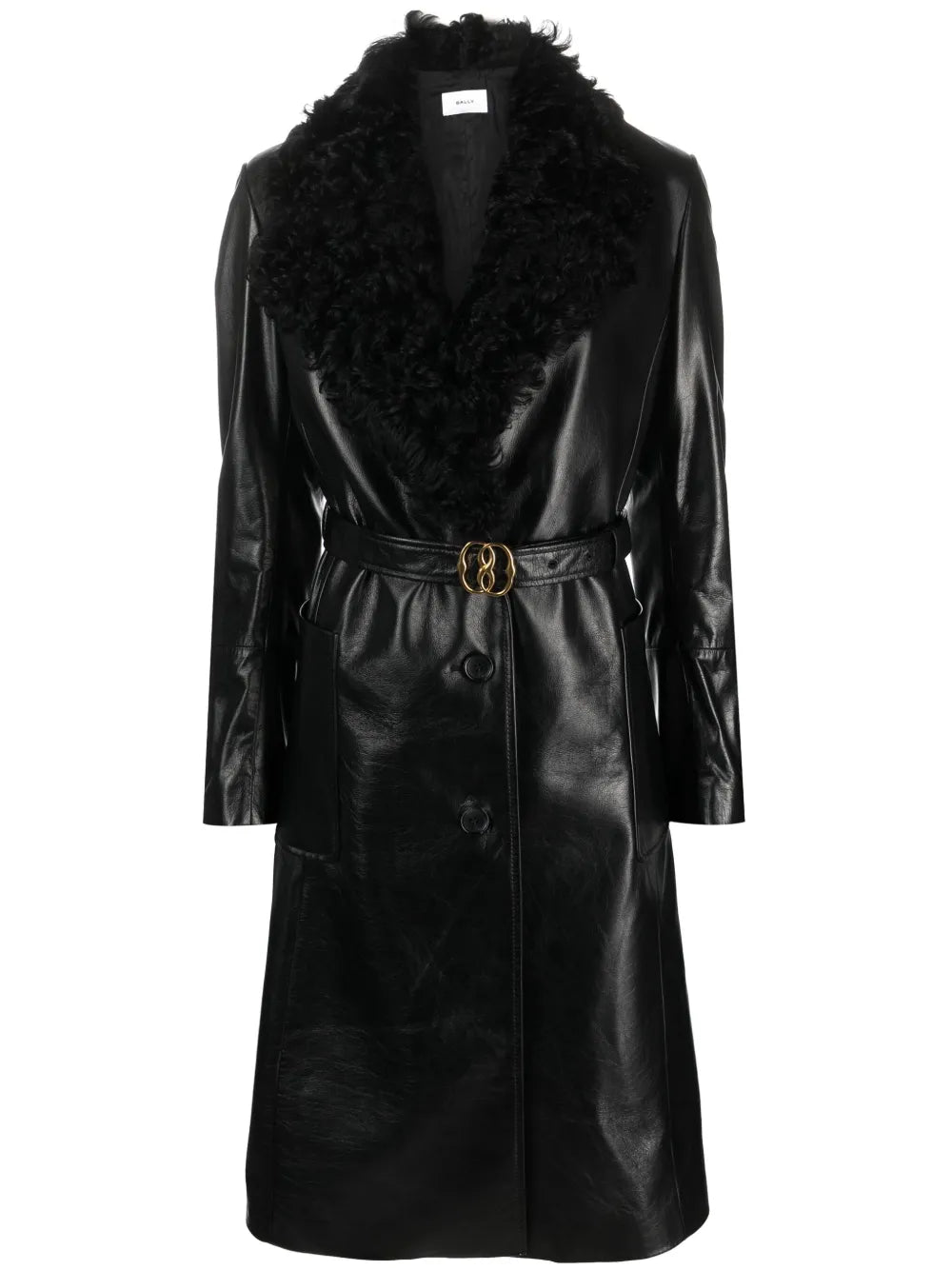 Shearling-Collar Leather Trench-Coat