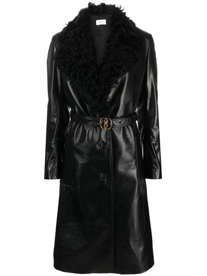 Shearling-Collar Leather Trench-Coat