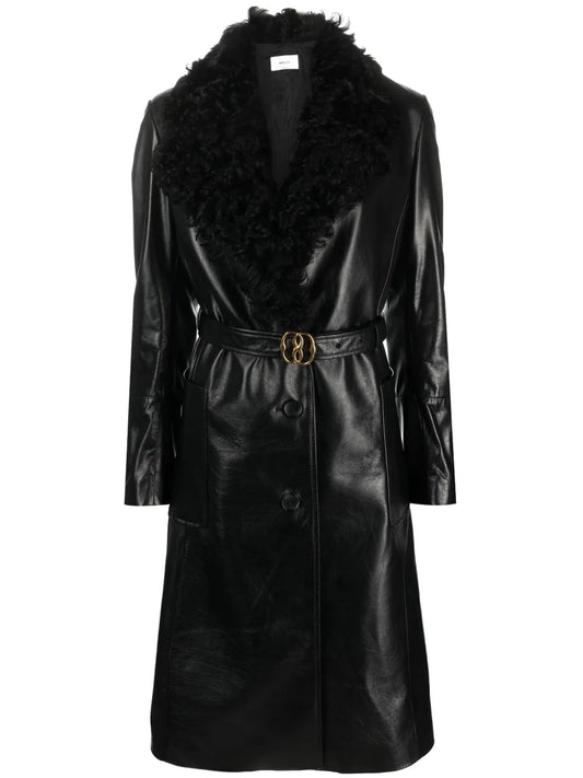 Shearling-Collar Leather Trench-Coat