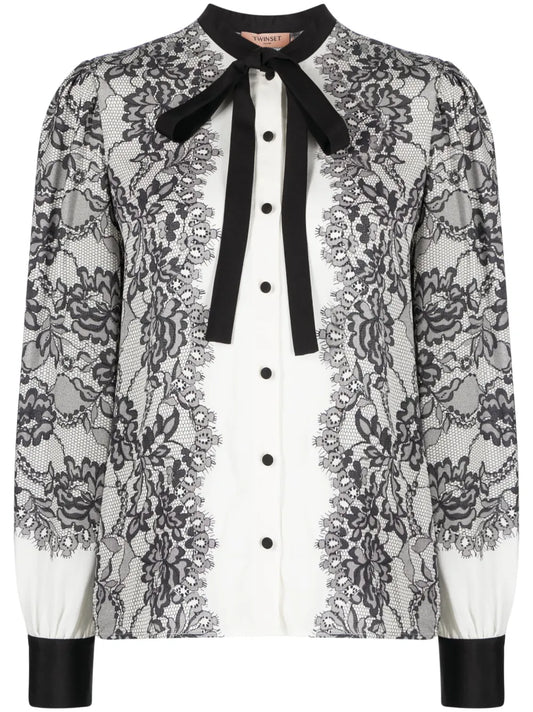 Lace-Print Buttoned Shirt