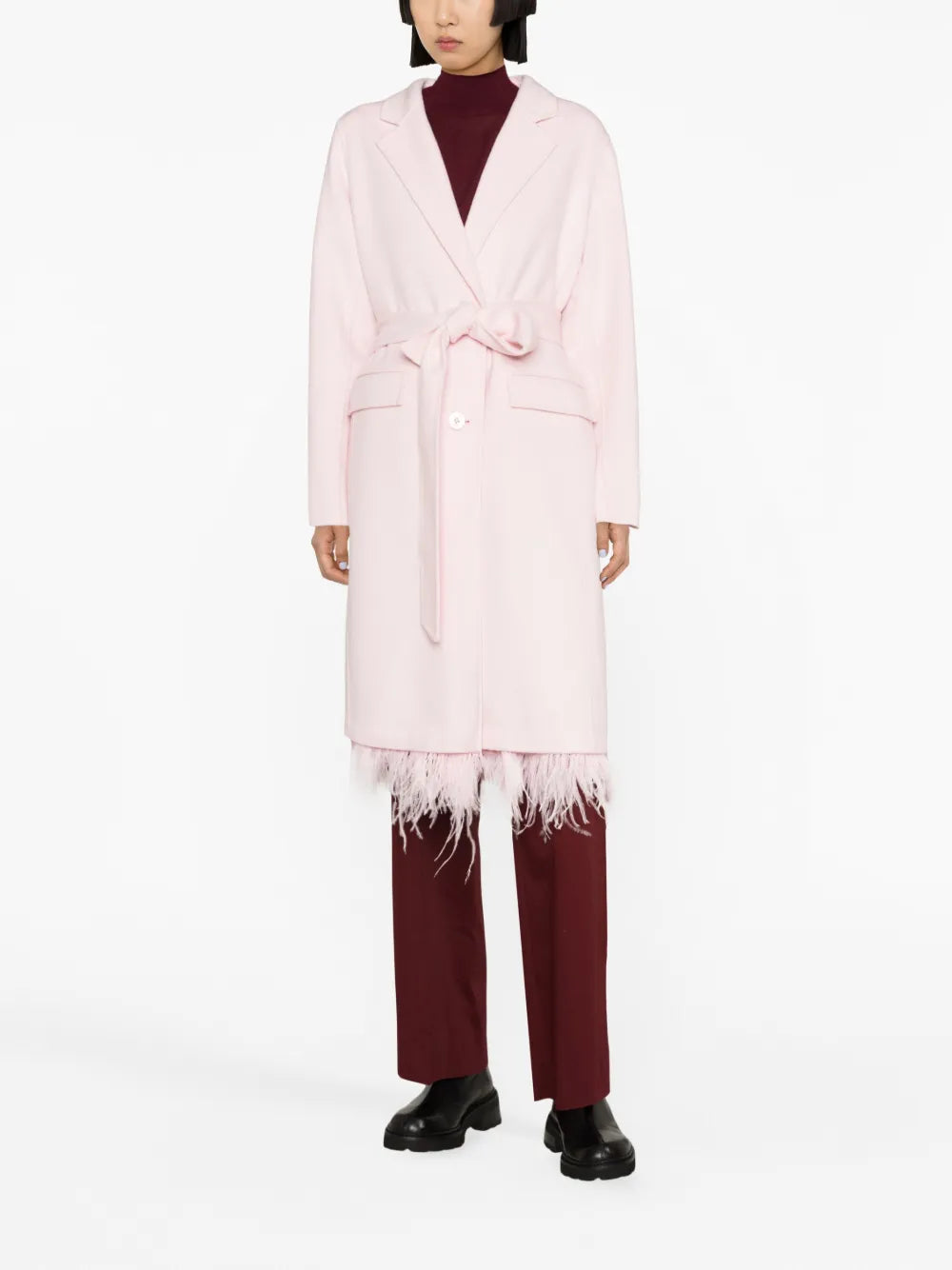 Feather-Hem Wool-Blend Coat