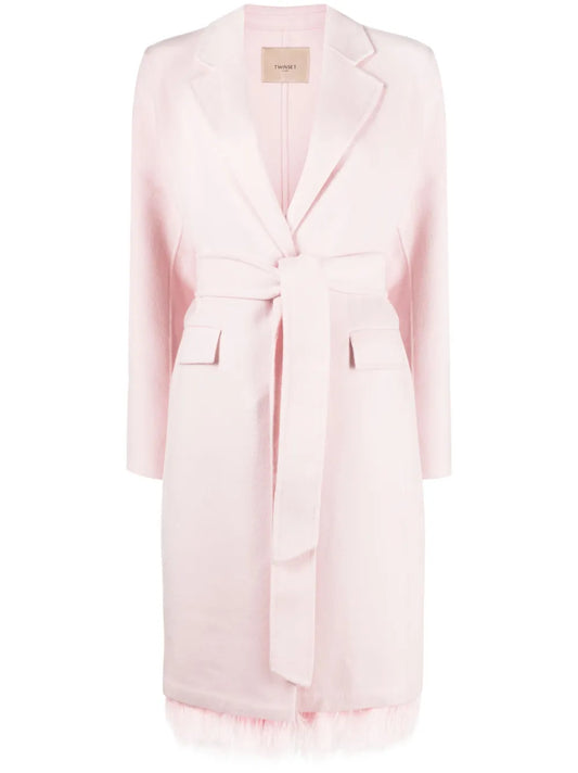 Feather-Hem Wool-Blend Coat