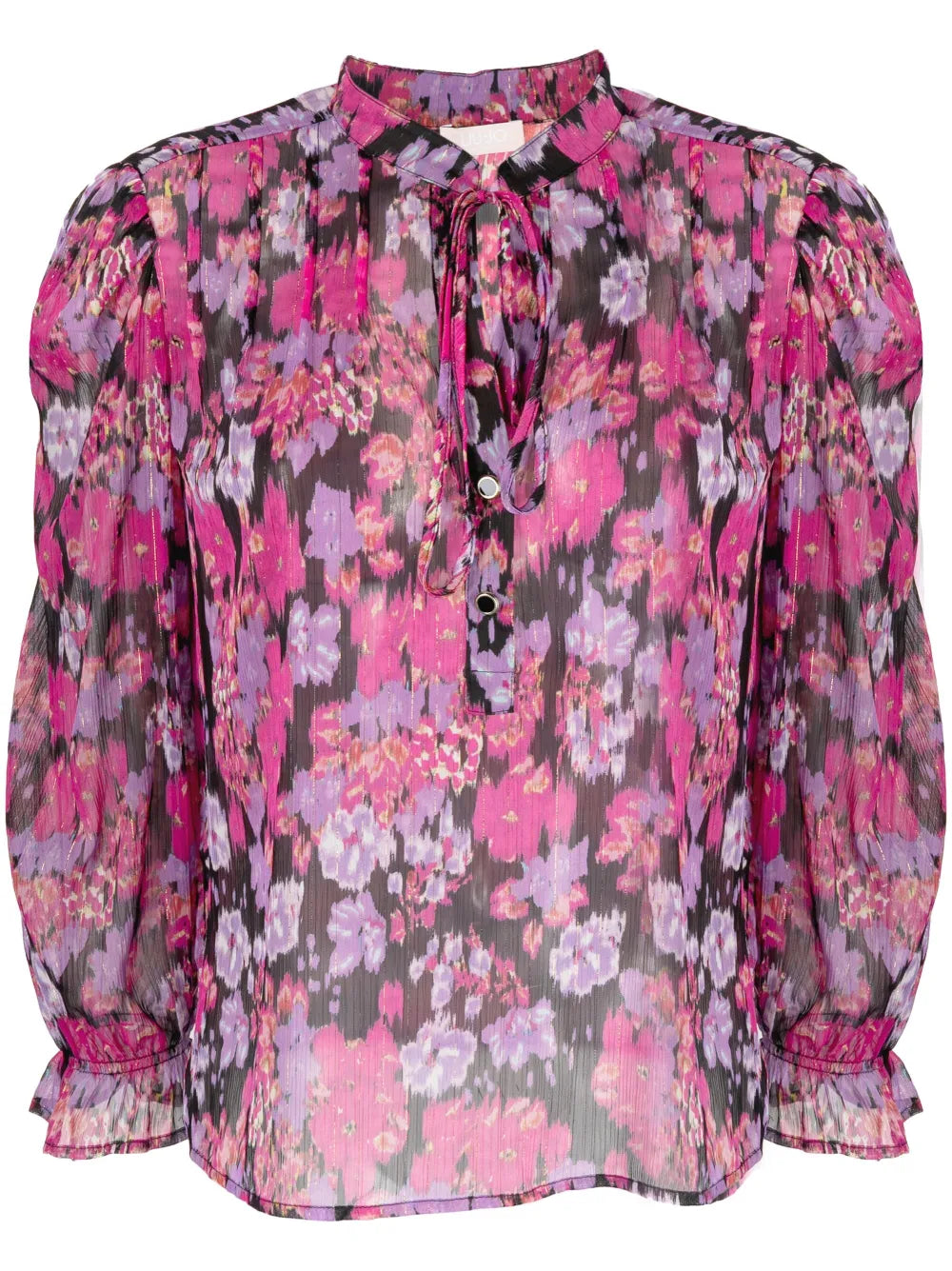 Floral-Print Tie-Neck Blouse