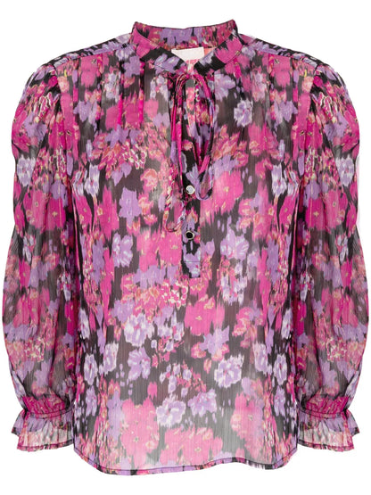 Floral-Print Tie-Neck Blouse
