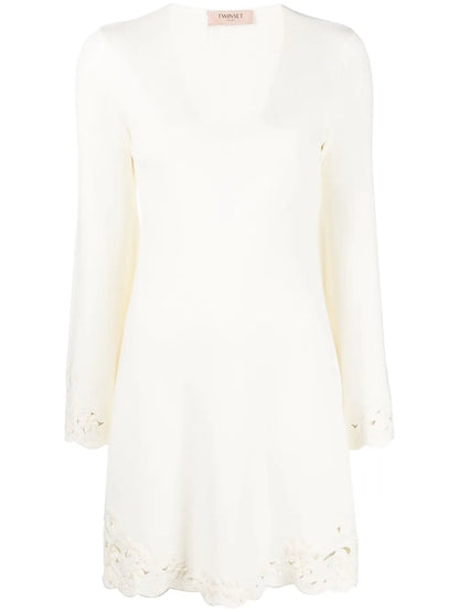 Floral-Embroidered Knitted Minidress
