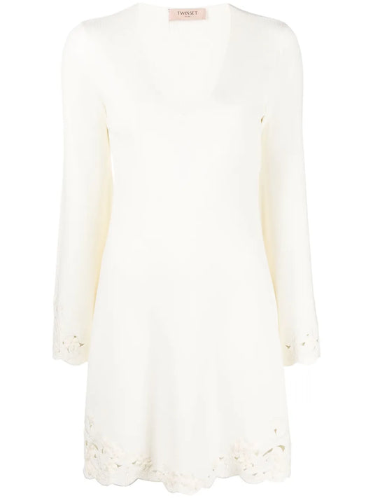 Floral-Embroidered Knitted Minidress