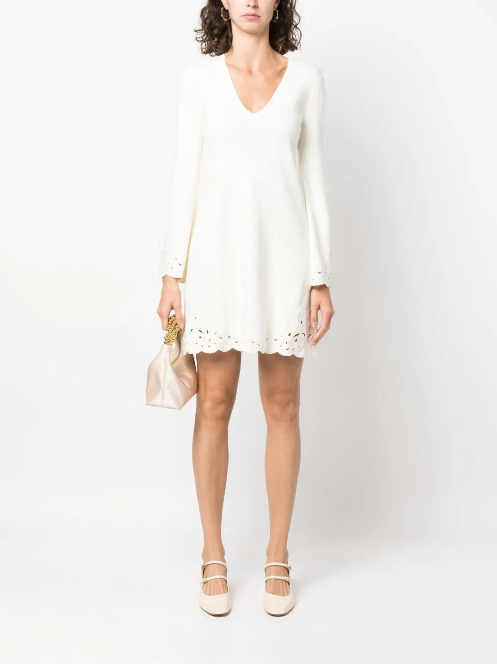 Floral-Embroidered Knitted Minidress