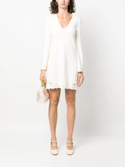 Floral-Embroidered Knitted Minidress
