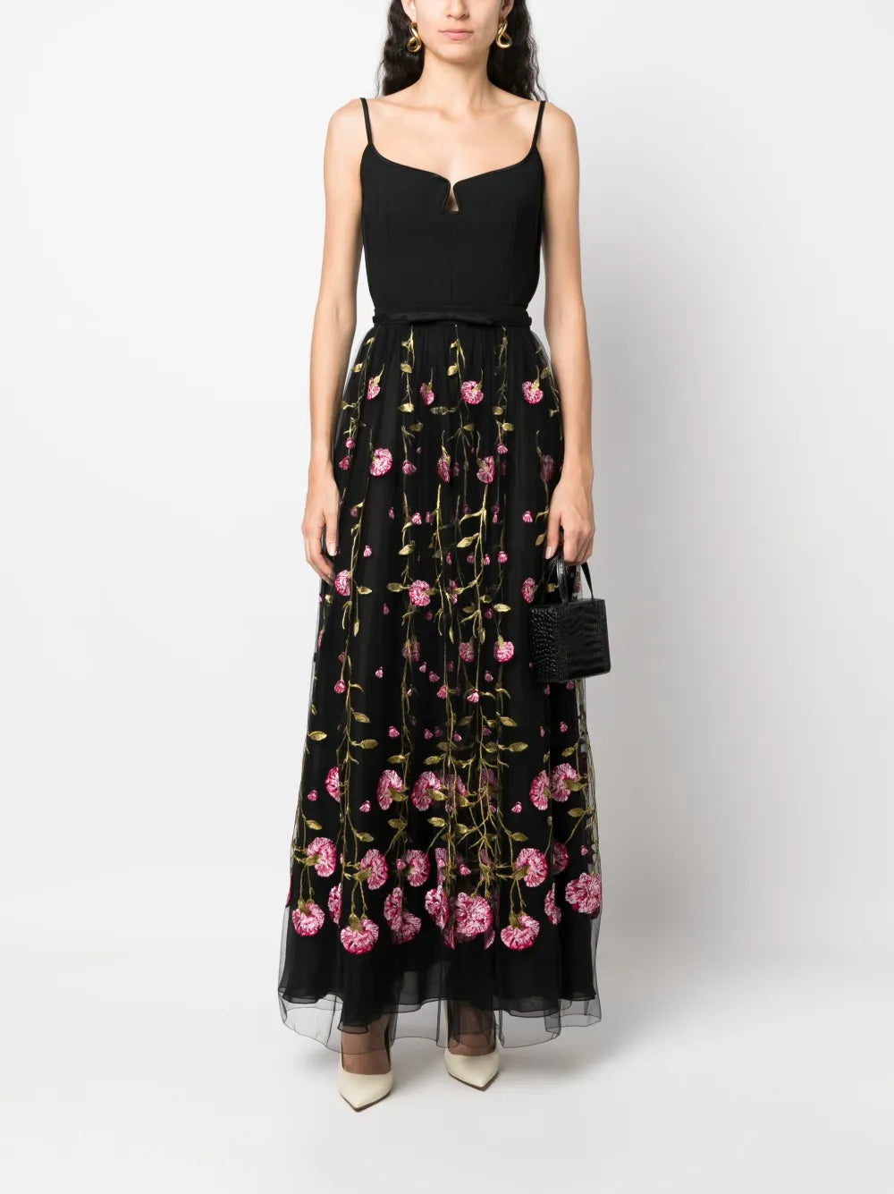 Floral-Embroidered Tulle Maxi Skirt
