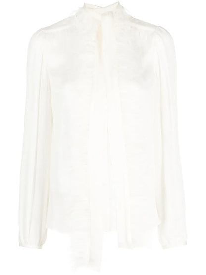 Layered Feather-Trim Blouse