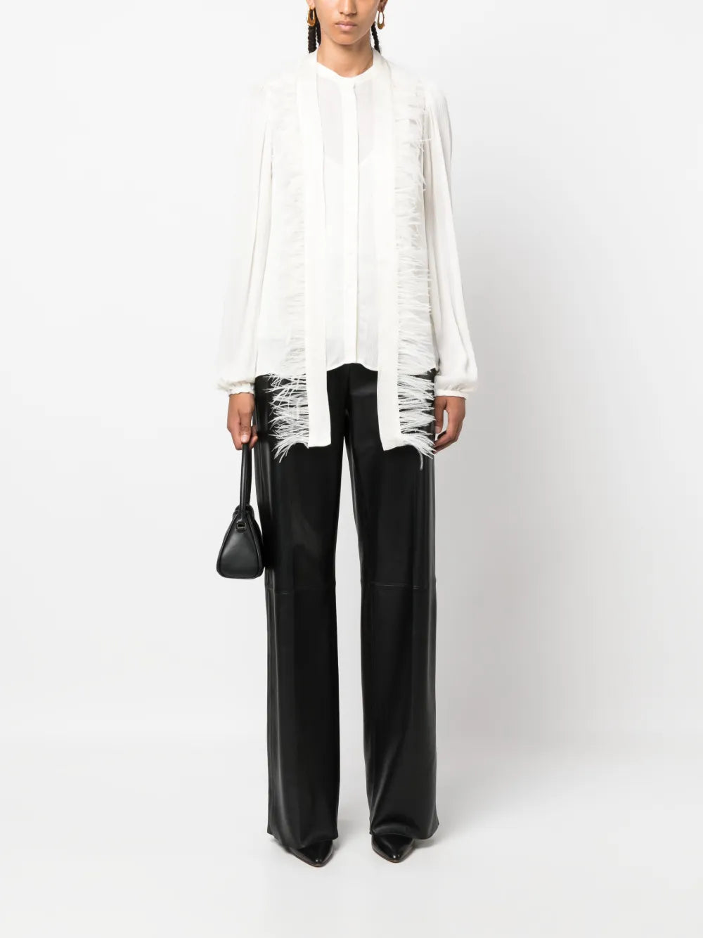 Layered Feather-Trim Blouse