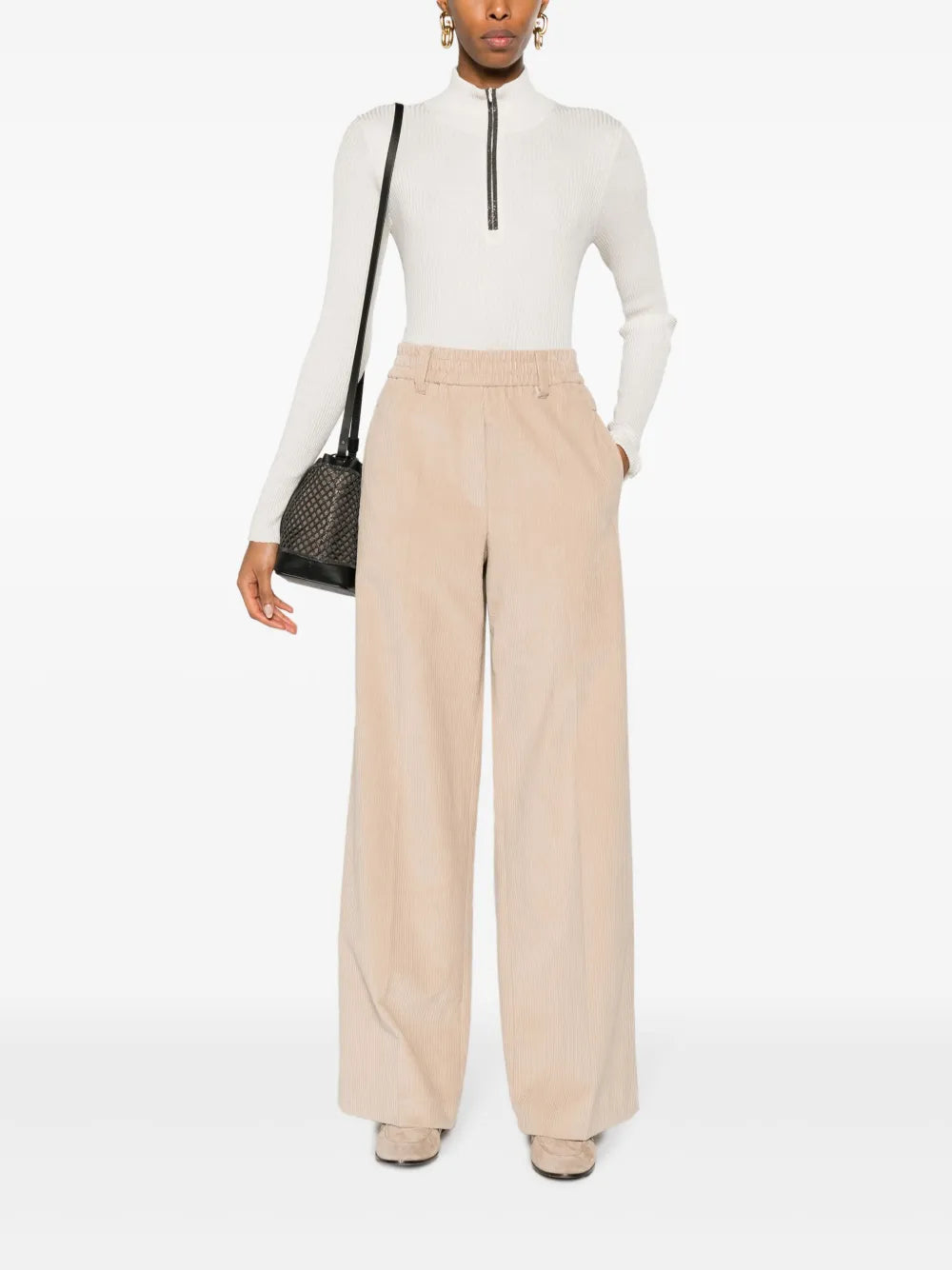 Ribbed-Knit Half-Zip Top