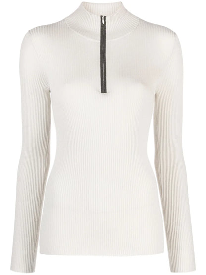 Ribbed-Knit Half-Zip Top