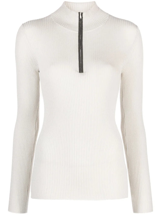 Ribbed-Knit Half-Zip Top