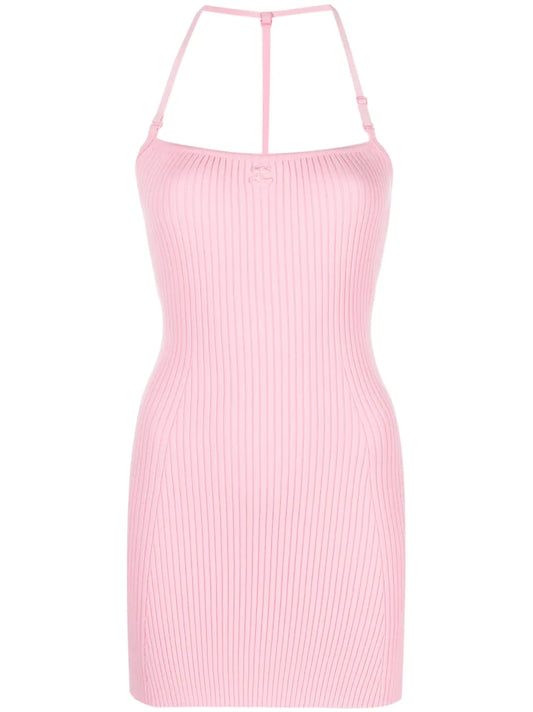 Logo-Embroidered Halterneck Minidress