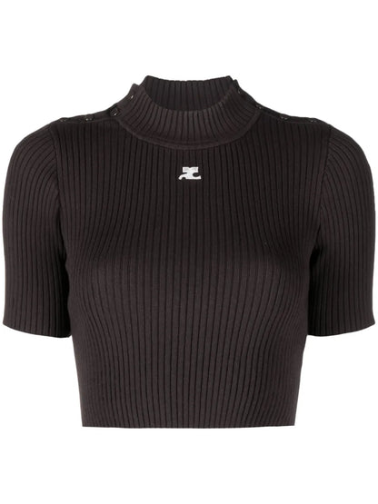 Logo-Embroidered Ribbed Crop Top