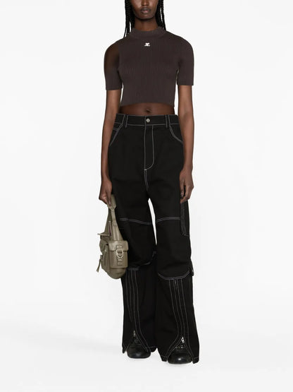 Logo-Embroidered Ribbed Crop Top
