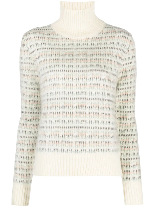 Patterned Intarsia-Knit High-Neck Jumper