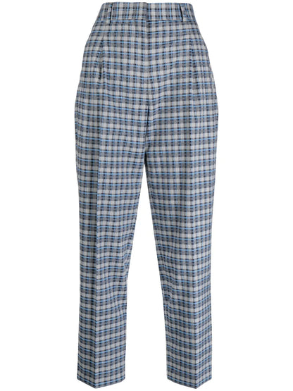 Check-Pattern Cropped Trousers