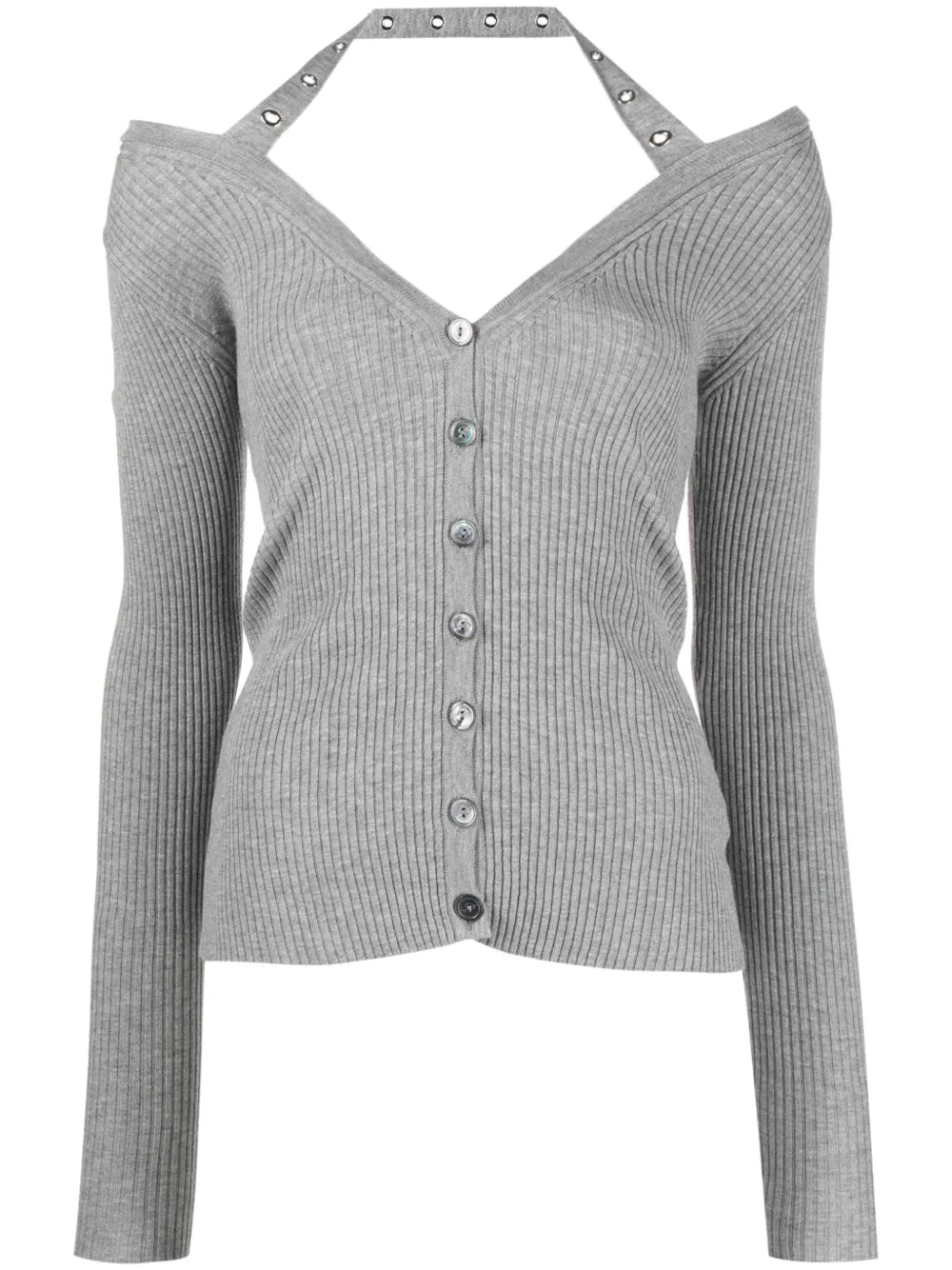 Halterneck Ribbed-Knit Cardigan