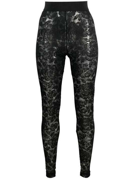 Floral-Lace Logo-Waistband Leggings
