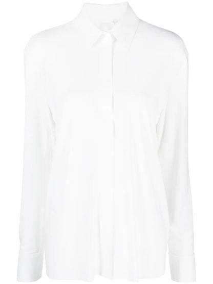 Pointed-Collar Slit-Sleeves Shirt