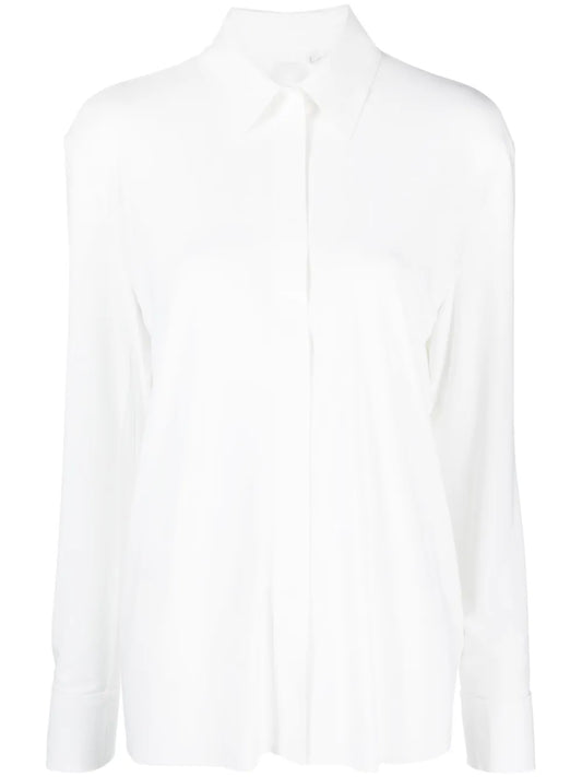 Pointed-Collar Slit-Sleeves Shirt