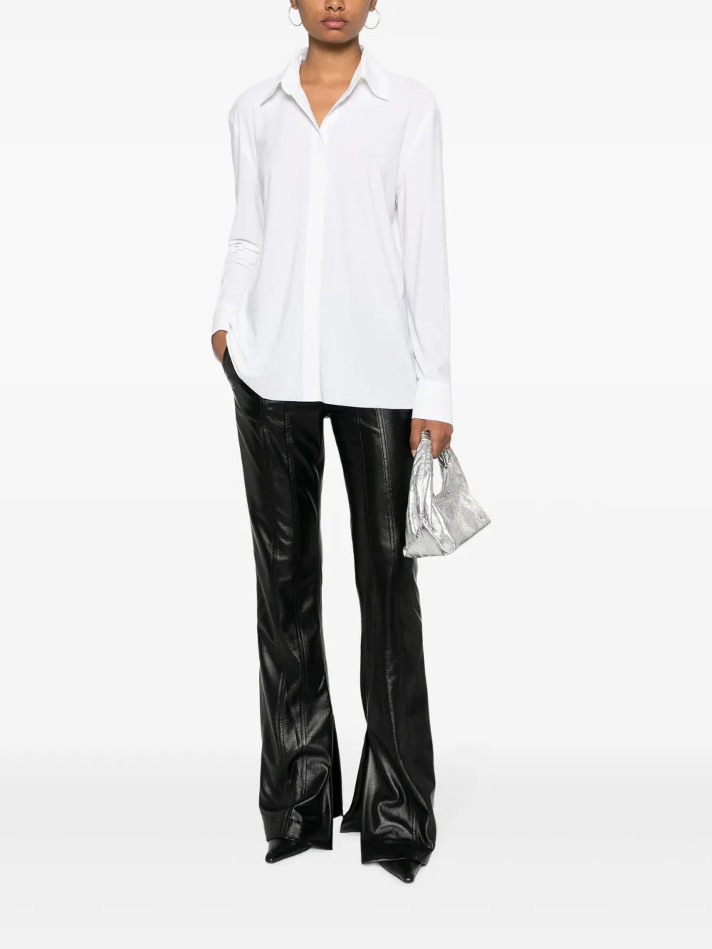 Pointed-Collar Slit-Sleeves Shirt
