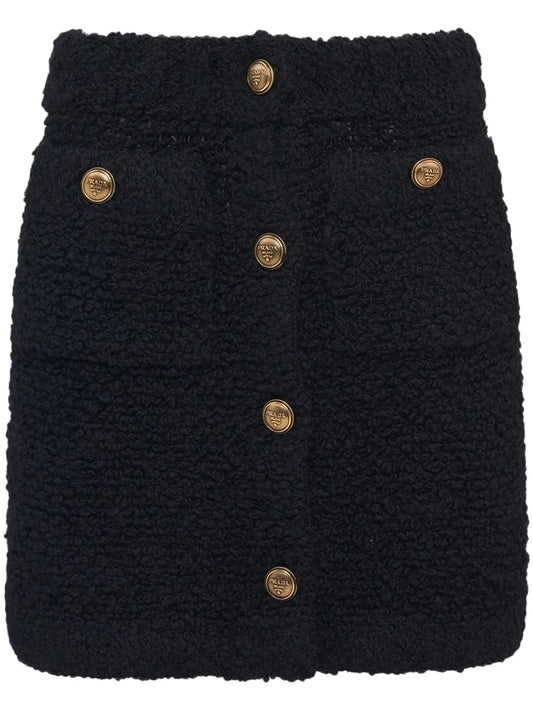 Button-Up Bouclé Mini Skirt
