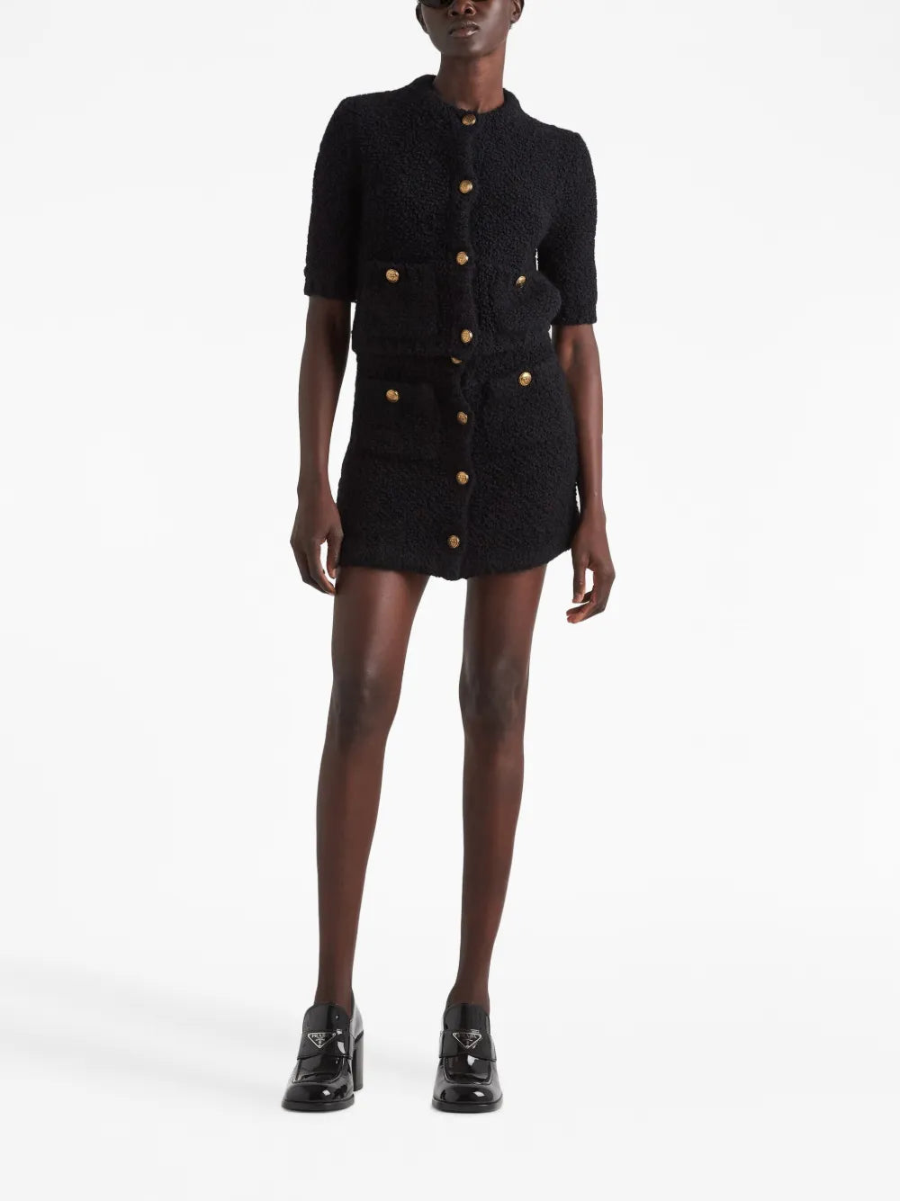 Button-Up Bouclé Mini Skirt