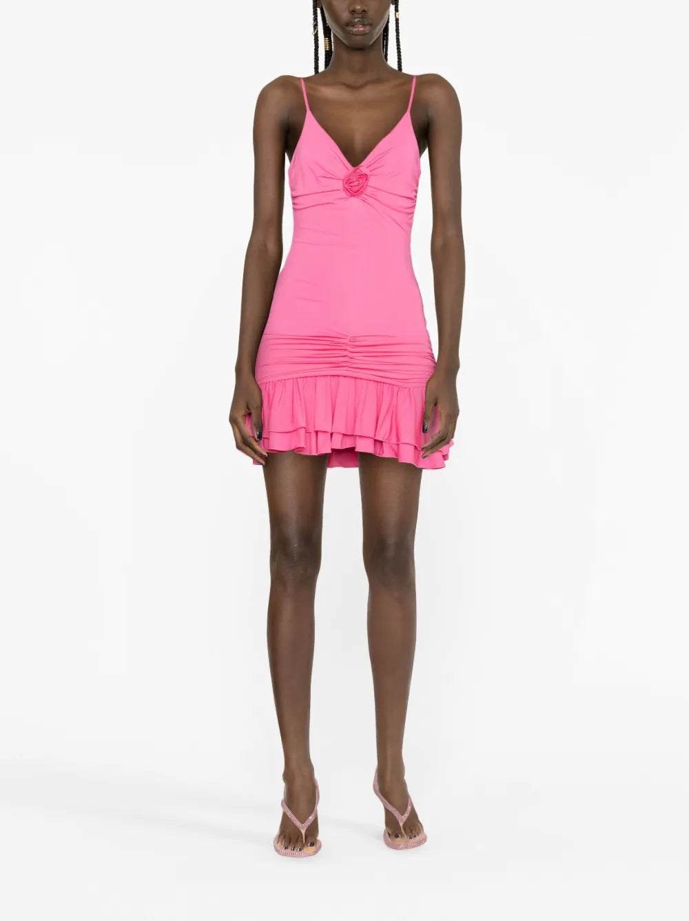 Floral-Appliqué Ruffled Minidress