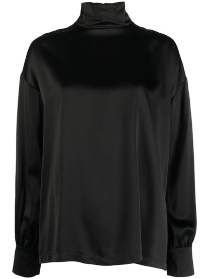 High-Neck Satin Blouse