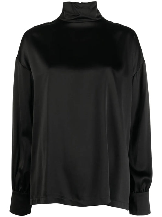 High-Neck Satin Blouse