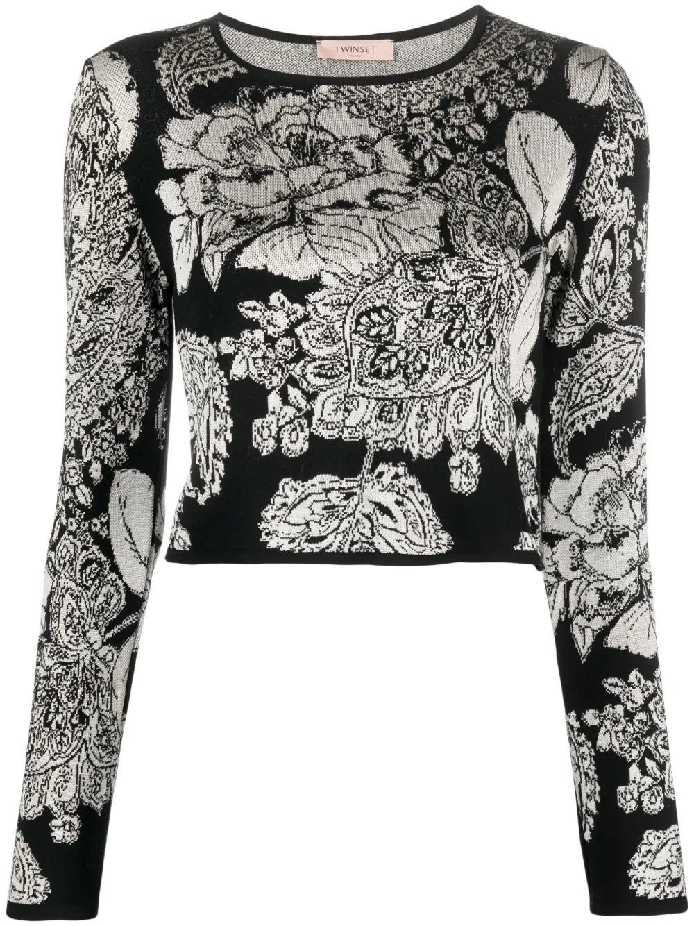 Floral Intarsia-Knit Top