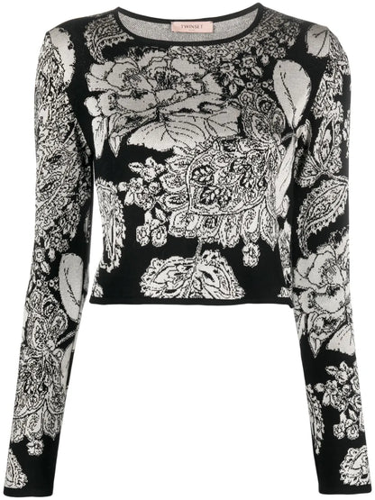 Floral Intarsia-Knit Top