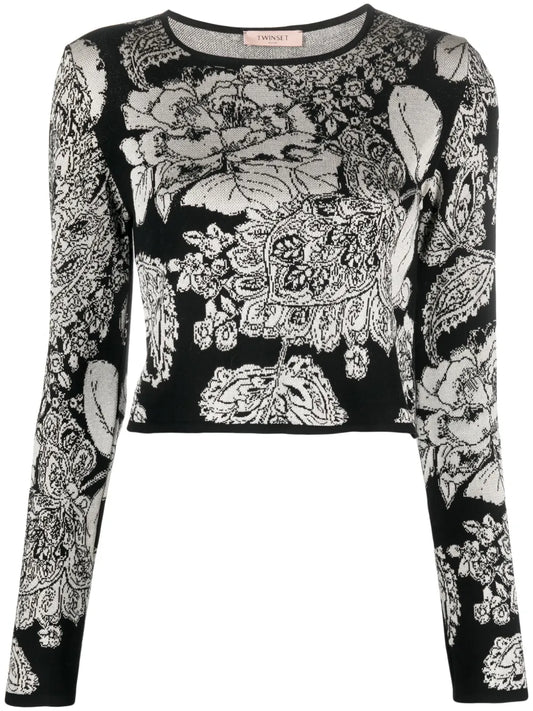 Floral Intarsia-Knit Top