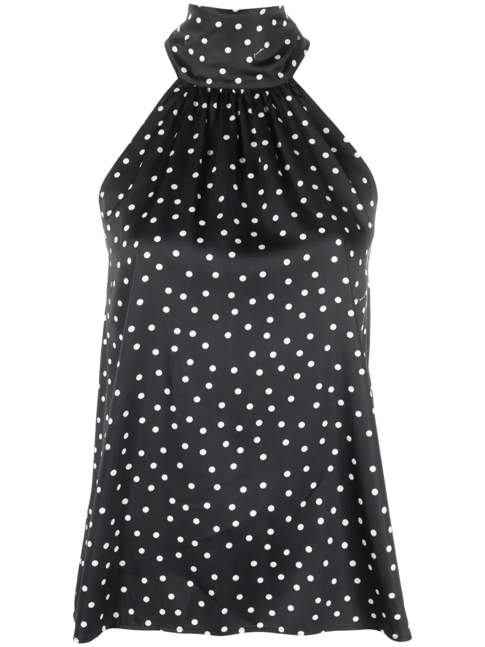 Polka-Dot Print Pleated Halterneck Top