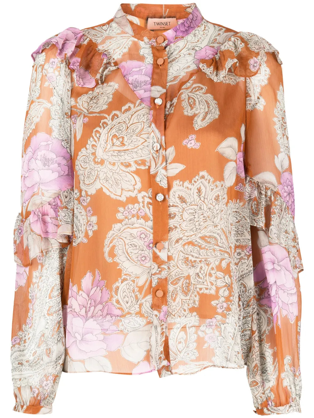 Floral-Print Ruffled Blouse