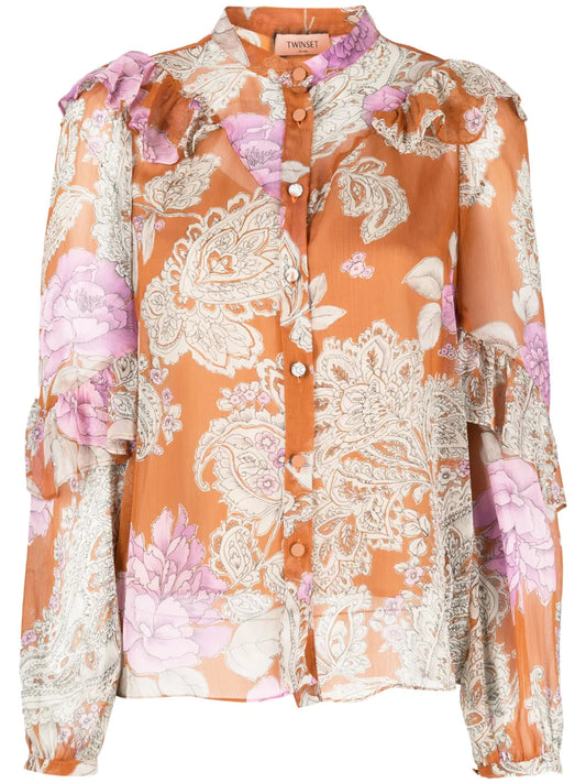 Floral-Print Ruffled Blouse