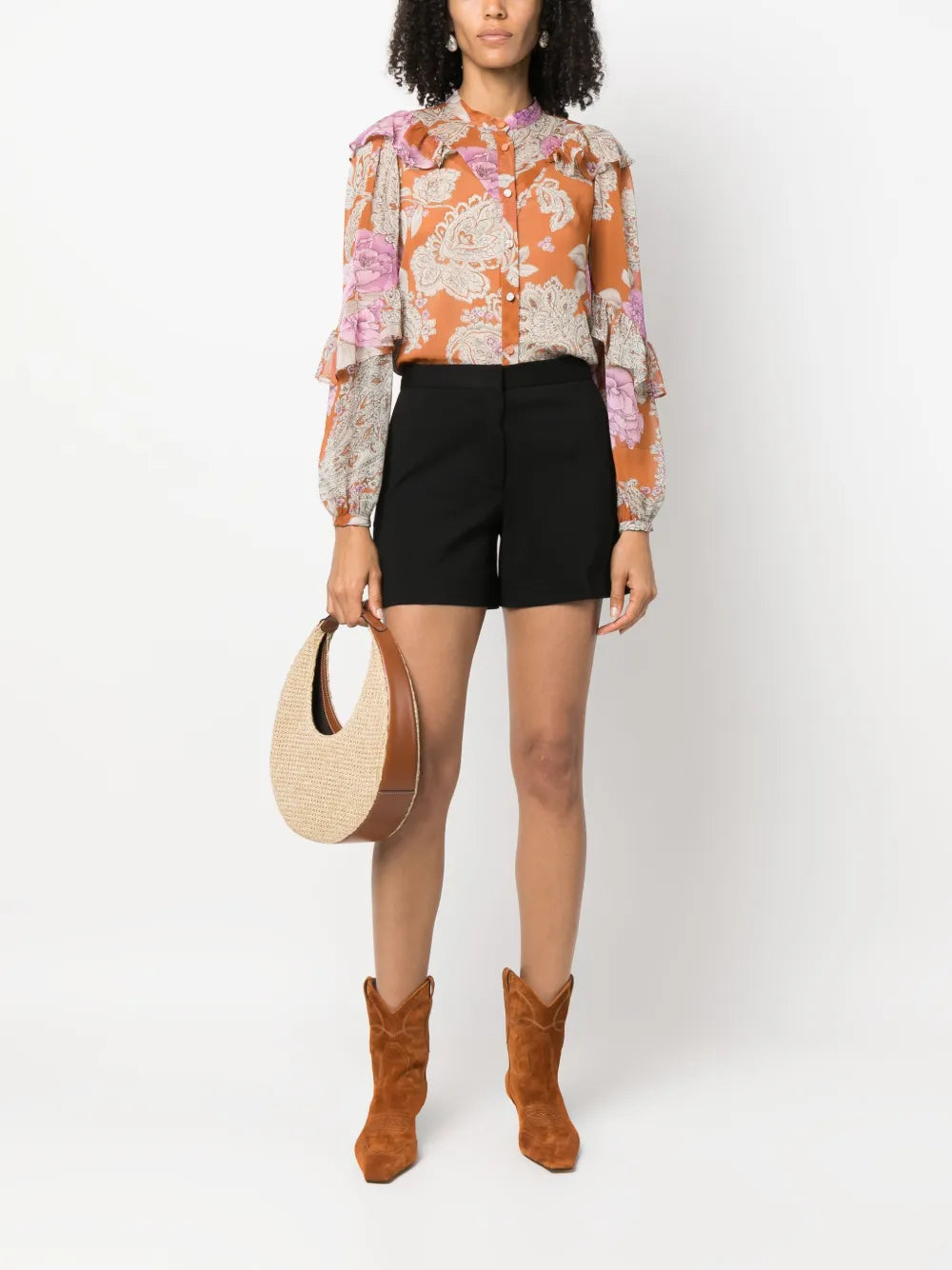 Floral-Print Ruffled Blouse