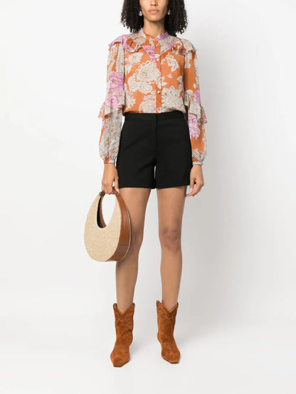 Floral-Print Ruffled Blouse