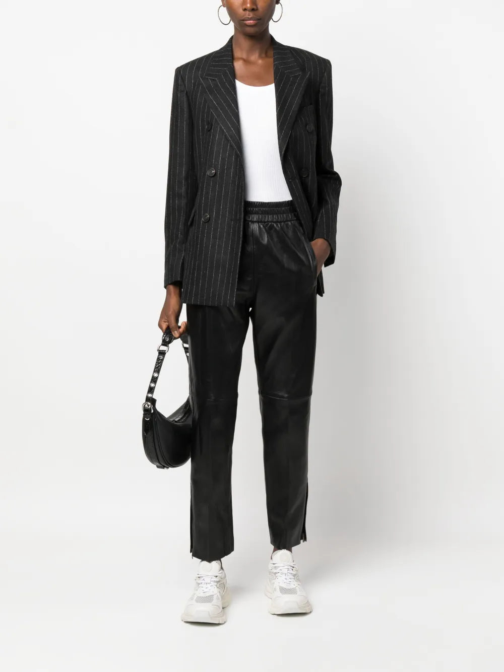 Leather Elastic-Waist Cropped Trousers