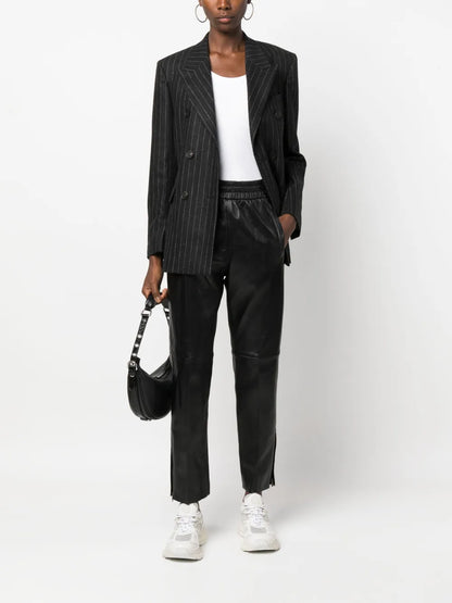Leather Elastic-Waist Cropped Trousers