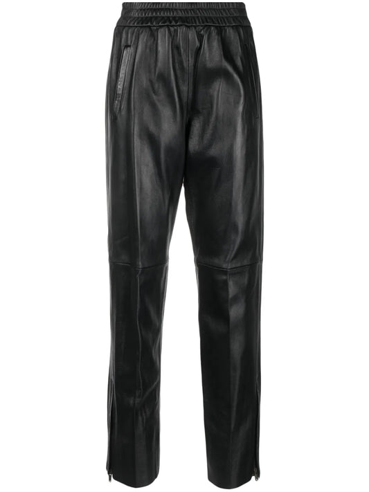 Leather Elastic-Waist Cropped Trousers